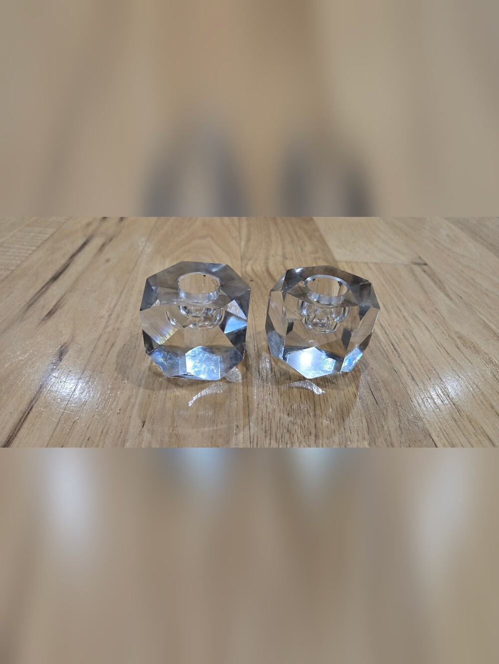 Pair Of Vintage Crystal Candle Holders - Clear- Diamond Cut - Picture 4 of 11